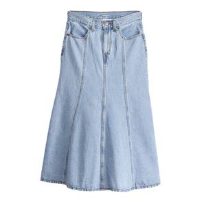 Jupe longue sur mesure 100% coton de haute qualité, vintage, bleu clair, denim plissé, jupes pour femmes - Product Image 4
