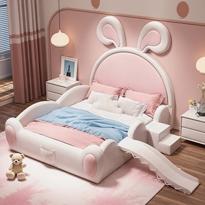 <span class=keywords><strong>Lit</strong></span> en cuir rose en forme de lapin JS Modern pour chambre de filles, cadre en bois massif et cuir microfibre, ensemble de meubles de <span class=keywords><strong>lit</strong></span> de princesse - Product Image 1