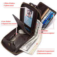 Dompet Kulit Asli HUMERPAUL untuk Pria, Dompet Kartu Kredit Anti-RFID, Dompet Clutch Kapasitas Besar dengan Kantong Koin