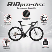 Nueva Bicicleta de Carretera R10pro de Fibra de Carbono 700C Aero con Frenos de Disco Hidráulicos SENSAH 2*11 Velocidades, Cableado Interno y Eje Pasante, 9.3KG