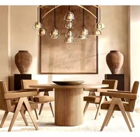 Meubles de restaurant modernes, ensemble de table à manger, table ronde extensible en bois avec base en bois