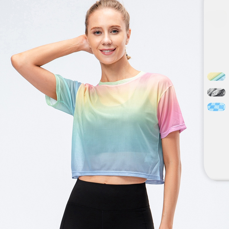 Custom Logo Fitness & Yoga Wear Women Loose Running Training T Shirt Printed Short Sleeve Sports Top Quick Dry