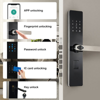 Manija de Puerta Digital Inteligente Tuya con WiFi, Negra, Biométrica, con Huella Dactilar, Llave Electrónica para Uso en Hoteles/Apartamentos