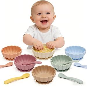 Bol à ventouse anti-chute en silicone personnalisé avec cuillère pour bébés et enfants – Ensemble d'alimentation en silicone avec bol à ventouse et cuillère - Product Image 2