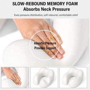 Almohada de Viaje en Forma de U de Espuma Viscoelástica Gris con Cordón Ajustable y Estuche de Almacenamiento Redondo Portátil - Product Image 6