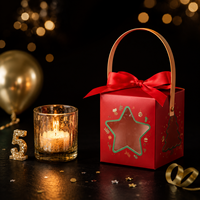 Boîte cadeau pliable en papier de Noël en gros avec poignée et ruban pour bonbons, biscuits, pâtisseries, aliments, emballage de fête