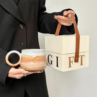 Tasse à café en céramique à glaçure dégradée effet four, avec grande poignée annulaire, tasse en poterie texturée ondulée pour la maison, souvenir ou cadeau