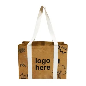 Commercio all'ingrosso della fabbrica riutilizzabile eco friendly shopping marrone tote di carta kraft impermeabile design personalizzato tyvek bag