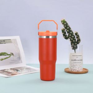 Mug de voyage isotherme sous vide 20oz 30oz avec poignée, couvercle, paille et base antidérapante pour boissons froides - Product Image 2