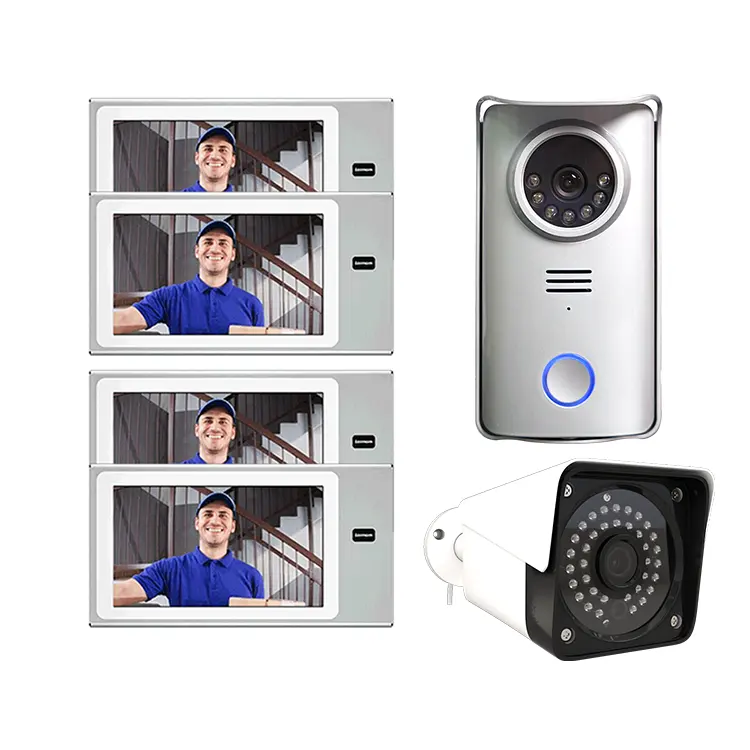 Lermom Sistem Interkom Pintu 4 Kawat Audio Video, Kit Sistem Telepon Pintu, Kunci Pintu Interkom Telepon Mendukung Kamera Cctv