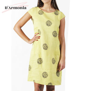 2024 cuello redondo manga mujer Floral suelto Casual vestido Natural hasta la rodilla patrón sólido transpirable Primavera/Verano liso teñido nuevo - Product Image 1
