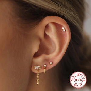 ROXI 3Pcs/<b>Set</b> S925 <b>Sterling</b> <b>Silver</b> Fashion Simple Asymmetric <b>Stud</b> <b>Earrings</b> 18K Gold Plated - Product Image 3