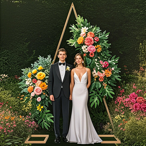 <span class=keywords><strong>Arco</strong></span> di picco floreale della navata dorata <span class=keywords><strong>un</strong></span> <span class=keywords><strong>arco</strong></span> di metallo con cornice squisita 8.3FT per la decorazione di laurea di nozze di compleanno - Product Image 1