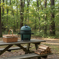 Barbecue au charbon de bois Auplex Luxurious Premium 15 pouces en céramique Kamado avec chariot, télécommande et finition émaillée écologique