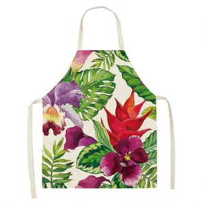 Haute qualité dernier tablier de travail en lin personnalisé fleur oiseau printemps motif Chef cuisine tablier de cuisine