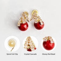 Boucles d'oreilles à clip tendance pour femmes, plaquées or 18 carats, non percées, Pendientes Sin Agujero, hypoallergéniques, perles rouges, bijoux CZ