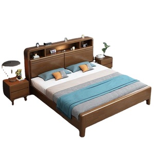 Solid Wood Double Bed 1.8m With Storage Box Modern Minimalist Design Bedroom Furniture USB Interface - Product Image 4