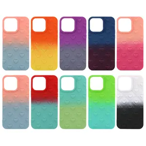 Three-Dimensional Diamond Heart Pattern TPU Gradient Cell Phone Case for iPhone