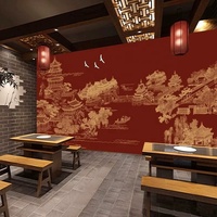 Papier peint imperméable à l'eau sur le thème de l'architecture chinoise ancienne, motif Cranes Lake Attic, pour la décoration murale de restaurants