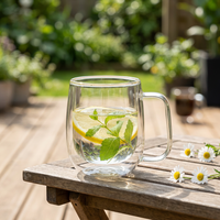 Tasse à thé en verre à double paroi, résistante à la chaleur, en verre borosilicate, avec poignée, tasse à café isolée transparente pour la maison et le bureau