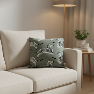 Fluffery Zebra Print Throw Pillow 18 X 18 Cm Square Green Polyester Foam <b>Filled</b> Removable Washable Decorative <b>Cushion</b> <b>for</b> Sofa - Product Image 2