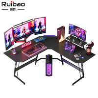 Bureau de jeu convertible moderne en bois de haute qualité Ruibao avec surface métallique pour joueur PC e-sport, noir, en angle