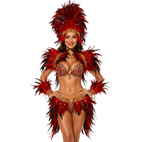 Traje de plumas para carnaval brasileño, conjunto completo con pedrería para espectáculo de Samba, desfile de Río, actuación en escenario o club.