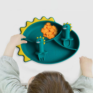 Hot Saleplain Silicone Dinosaur baby bowl bib and plate suction divider - Product Image 1