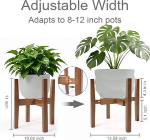 Support de plante réglable <span class=keywords><strong>en</strong></span> <span class=keywords><strong>bambou</strong></span> naturel pour pots d'intérieur de 8 à 12 pouces, style mi-siècle, assemblage simple, finition vernie - Product Image 2