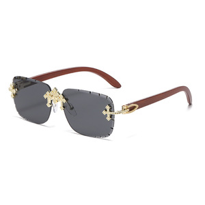Cross Stud <b>Rhinestone</b> Frameless <b>Sunglasses</b> Metal Gold Unisex UV400 Type 3 Sunshades - Product Image 5