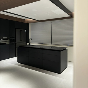 Modèle de luxe îlot de cuisine en pierre frittée îlot <span class=keywords><strong>noir</strong></span> ensemble de meubles de cuisine haut de gamme - Product Image 4