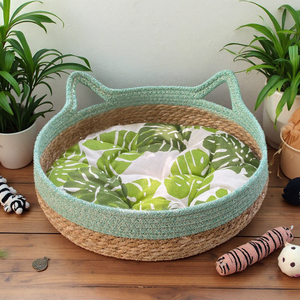 سرير دافئ للقطط في الشتاء مصنوع من الخيزران، سلة مستديرة منسوجة يدويًا مع لوح للخدش قابل للإزالة والغسل، سرير داخلي للحيوانات الأليفة - Product Image 2