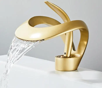 Nouveau Creative Art Fleur Forme Plein Cuivre Salle De Bains Cascade Robinet Pistolet Gris Et Or Brillant Évier Robinet Mitigeur
