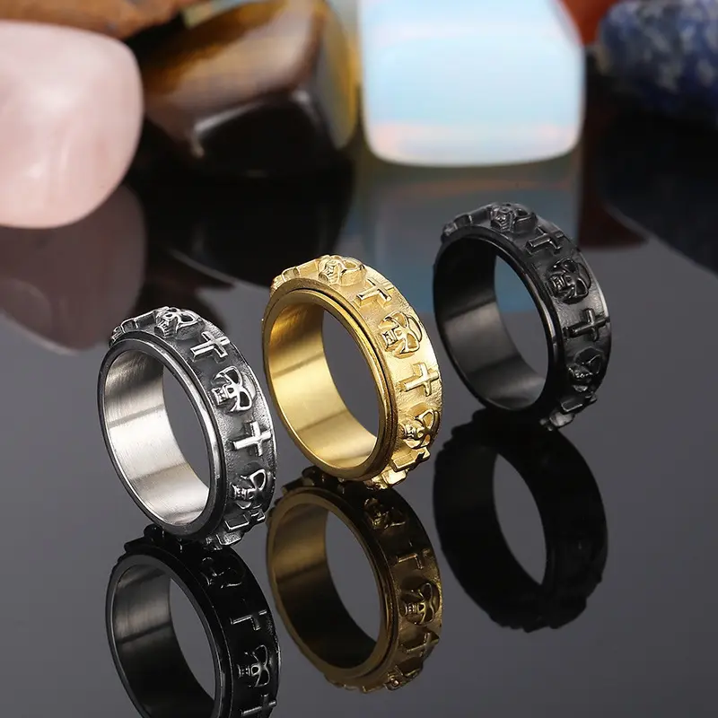 Nuovo design nero Mens anelli da dito teschi Cool acciaio inossidabile argento oro nero placcato anello croce per Unisex