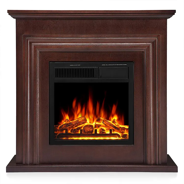 Sưởi ấm nhanh chóng điều khiển từ xa hộ gia đình màu nâu Lò sưởi điện lò sưởi bằng gỗ Surround firebox
