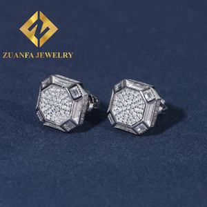 ต่างหูแฟชั่นเครื่องประดับ925เงินสเตอร์ลิง VVS moissanite ต่างหูจี้หลายเหลี่ยมตุ้มหูฮิปฮอปเครื่องประดับ usex - Product Image 2