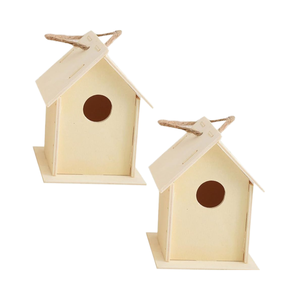 2 Stuks Creatieve Diy Onafgewerkte Houten Vogelhuisje Duurzaam Tuindecor Voor Gebruik Buitenshuis Eenvoudig Te Bouwen Verf Knoopsluiting Voor Vogels - Product Image 1