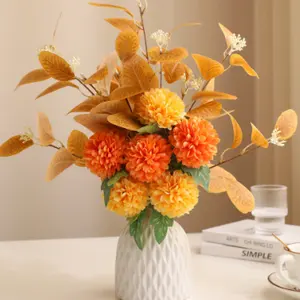 Artificial Crisântemo Bola Flores Laranja Bouquet para Outono Mesa Centerpieces Decoração Home