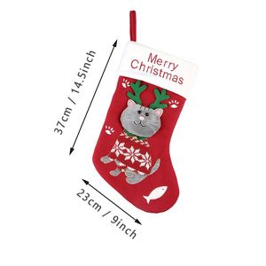 Sacs cadeaux en tissu et décorations de sapin de Noël personnalisées en velours côtelé brodé motif chat et chien mignons - Product Image 4