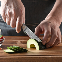 3,5-inch Damascus staal fruitmes, ultra scherp schilmes met olijfhouten handvat, professioneel keukenmes