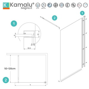Cabine de douche moderne Kamalu KW-100BFL avec porte coulissante, verre cannelé de 8 mm, plateau rectangulaire, aspect droit, profil noir - Product Image 6
