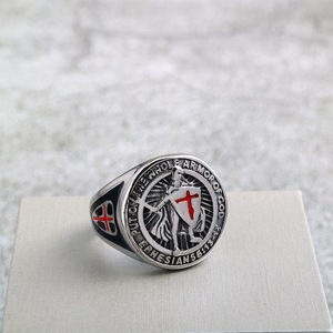 yunnique Men's Medieval Templar Knight <b>Ring</b> Stainless Steel Shield Design Hip Hop Style Gift Jewelry - Product Image 2