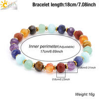 CSJA Vente en gros de pierres précieuses naturelles, agate indienne facettée, perle de guérison Reiki, pierre des 7 chakras, bracelets extensibles pour femmes H862