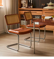 Chaise de salle à manger cantilever moderne du milieu du siècle, modèle Cesca, avec structure tubulaire chromée, dossier en rotin et assise en cuir, pour la maison et les restaurants