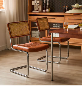 <span class=keywords><strong>Silla</strong></span> de Comedor Cantilever Moderna de Mediados de Siglo, Estilo <span class=keywords><strong>Cesca</strong></span>, con Estructura Tubular Cromada, Respaldo de Mimbre y Asiento de Cuero para Hogar o Restaurante - Product Image 6