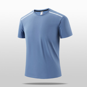 Maglietta da uomo fresca e traspirante ad asciugatura rapida estiva a maniche corte larga sportiva Casual Top con collo solido per il Fitness - Product Image 1