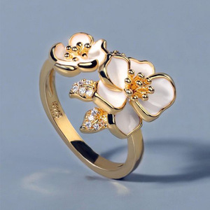 Anillo de flor de camelia para mujer, joyería de dedo elegante y dulce a la moda - Product Image 6