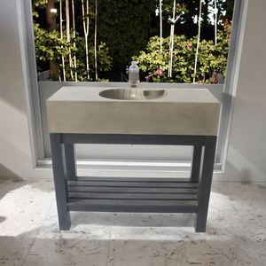 Lavabo de encimera Nautilus de diseño moderno VN OEM, lavabo de hormigón con patas de madera de Acacia para Hotel Villa, baño, procesado mate - Product Image 4