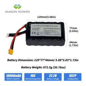 전문가용 22.2V <span class=keywords><strong>10Ah</strong></span> 리튬 리포 배터리 10000mAh 6S1P 10C 속도 안정적인 방전 성능 농업 및 FPV 드론용 - Product Image 2