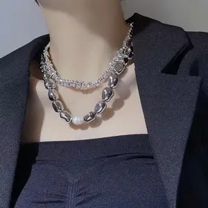 2024 collares de plata joyería de moda nicho irregular perla temperamento Cadena de clavícula